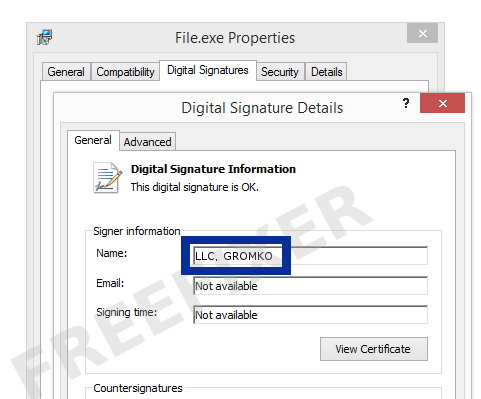 Screenshot of the LLC, GROMKO certificate